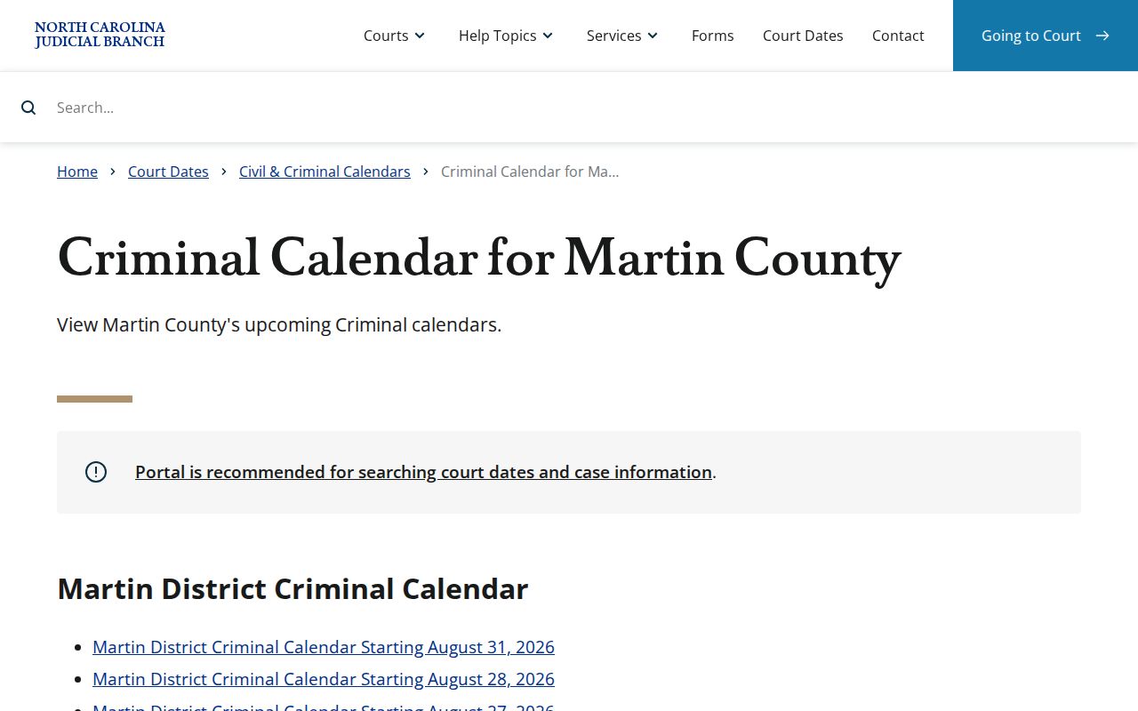 Martin court schedule criminal calendar interface